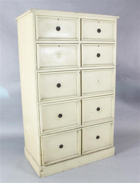 An eau de nil painted chest 3ft, H. 5ft. D. 1ft 9in.